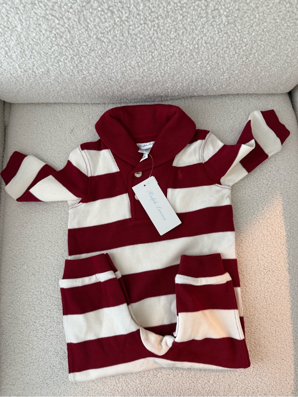 Ralph Lauren Red and White Striped Shawl-Collar One-Piece